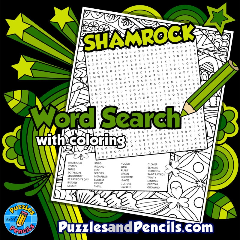 Shamrock Word Search Puzzle With Coloring St Patrick s Day Shamrock Word Search Puzzle With Coloring St Patrick s Day