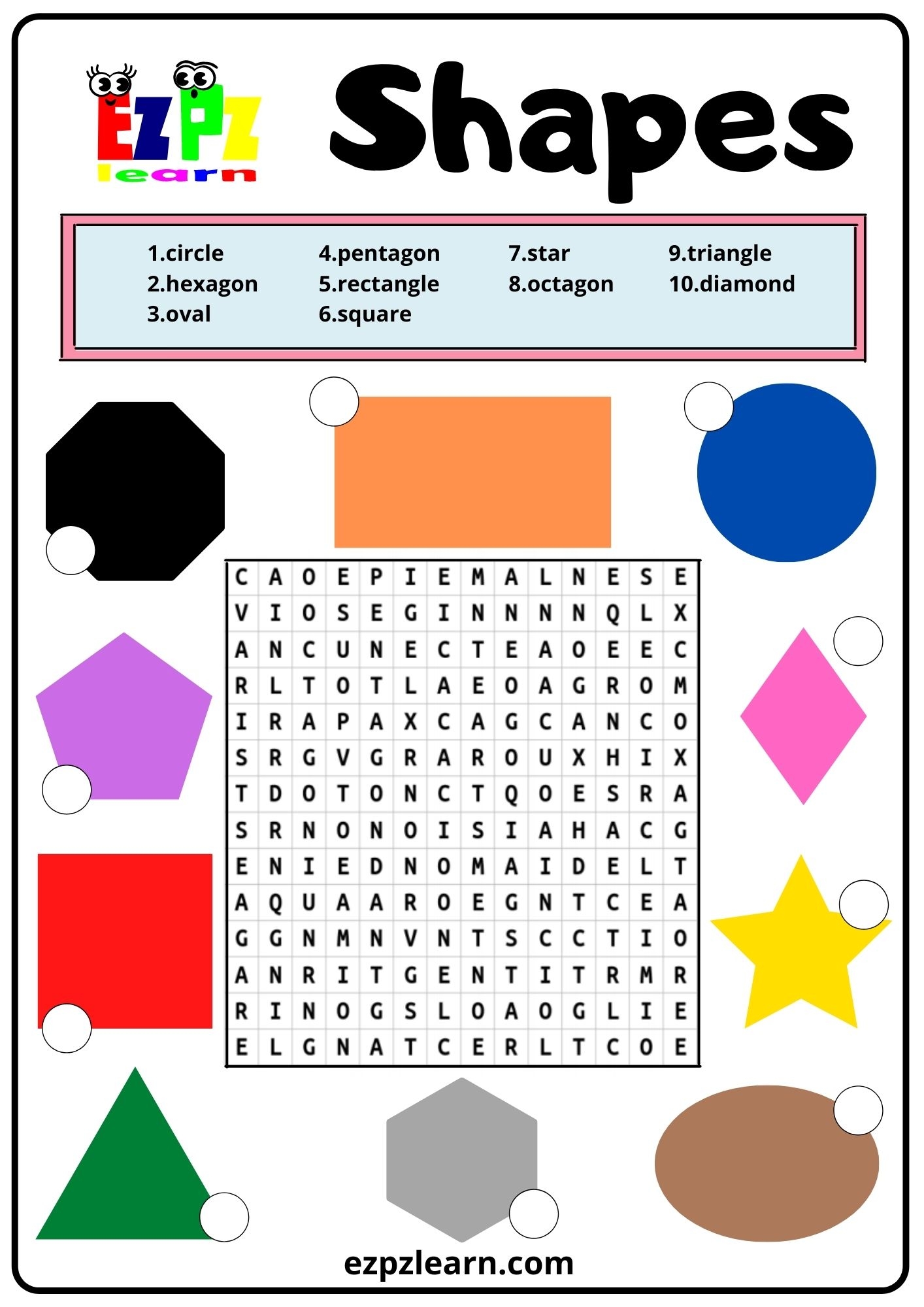 Shapes Word Search 2 Ezpzlearn