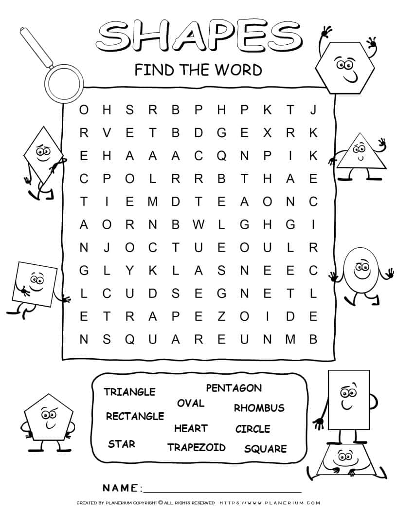 Shapes Word Search With Ten Words Planerium