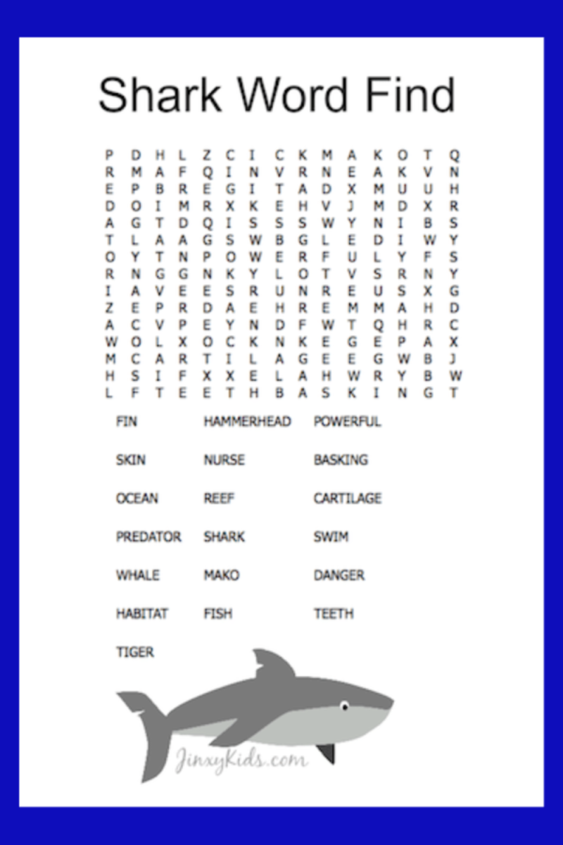 Shark Word Find Puzzle Perfect For Shark Week Jinxy Kids Shark Word Find Puzzle Perfect For Shark Week Jinxy Kids