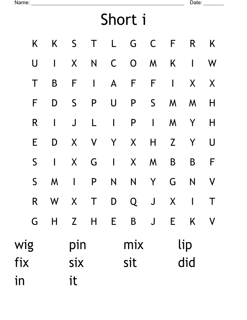 Short I Word Search WordMint