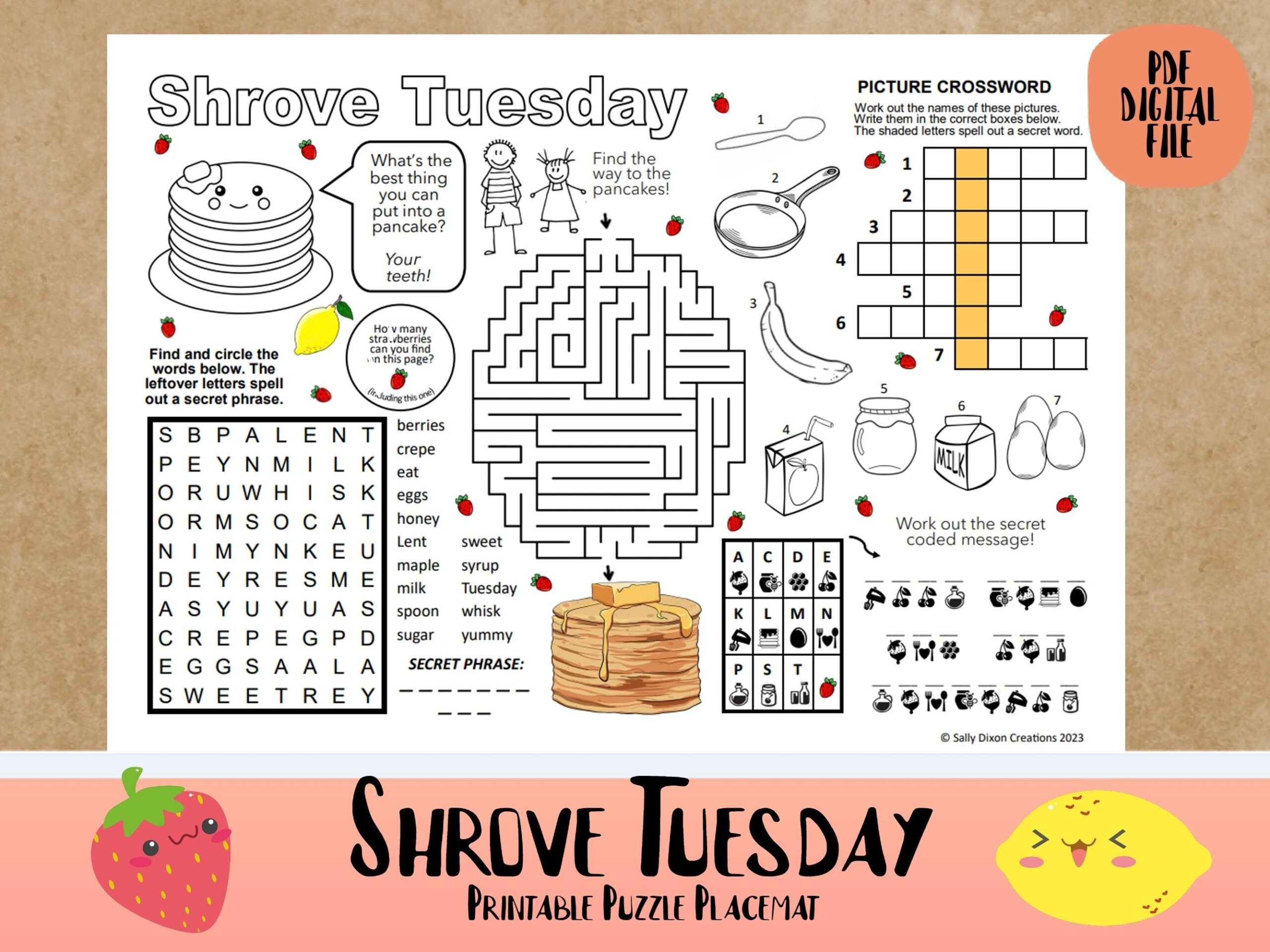 Shrove Tuesday Pancake Day Puzzle Sheet Digital Download Printable Puzzle Sheet PDF Activity Sheet Puzzle Sheet Printable Etsy