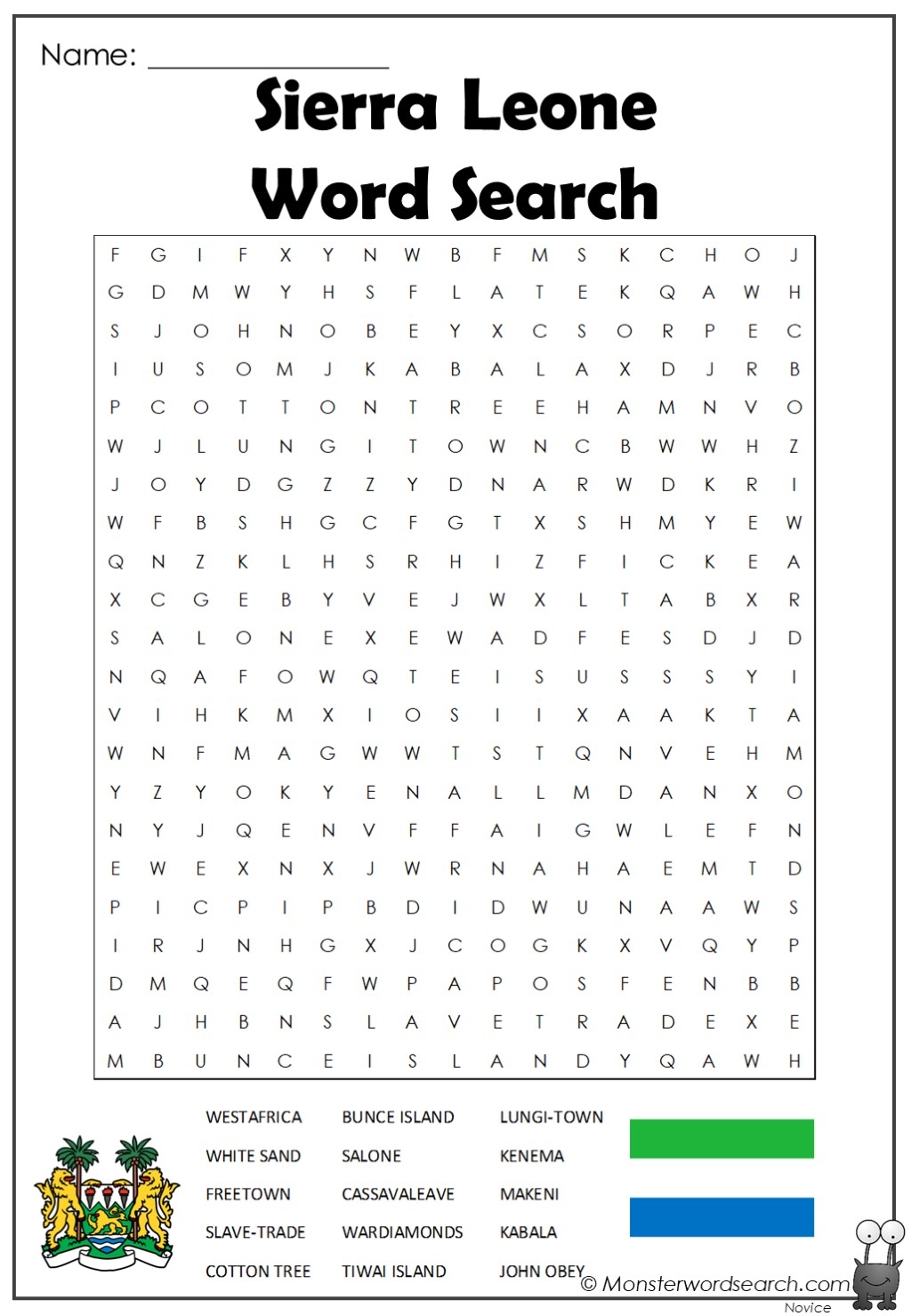 Sierra Leone Word Search Monster Word Search
