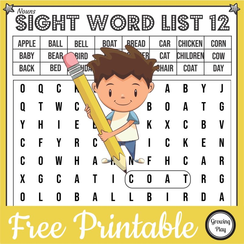 Sight Word Search Puzzles Growing Play