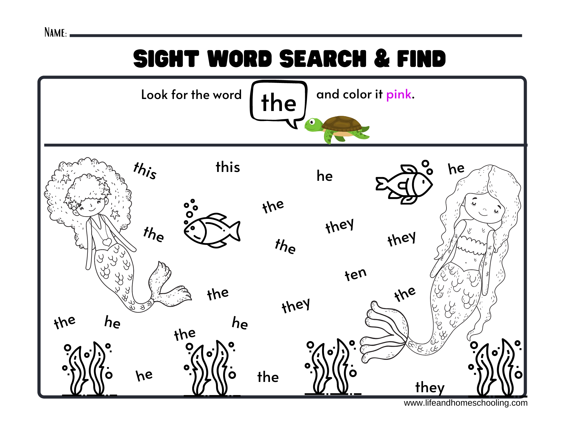 Sight Words Printable Worksheets Mermaid Made By Teachers