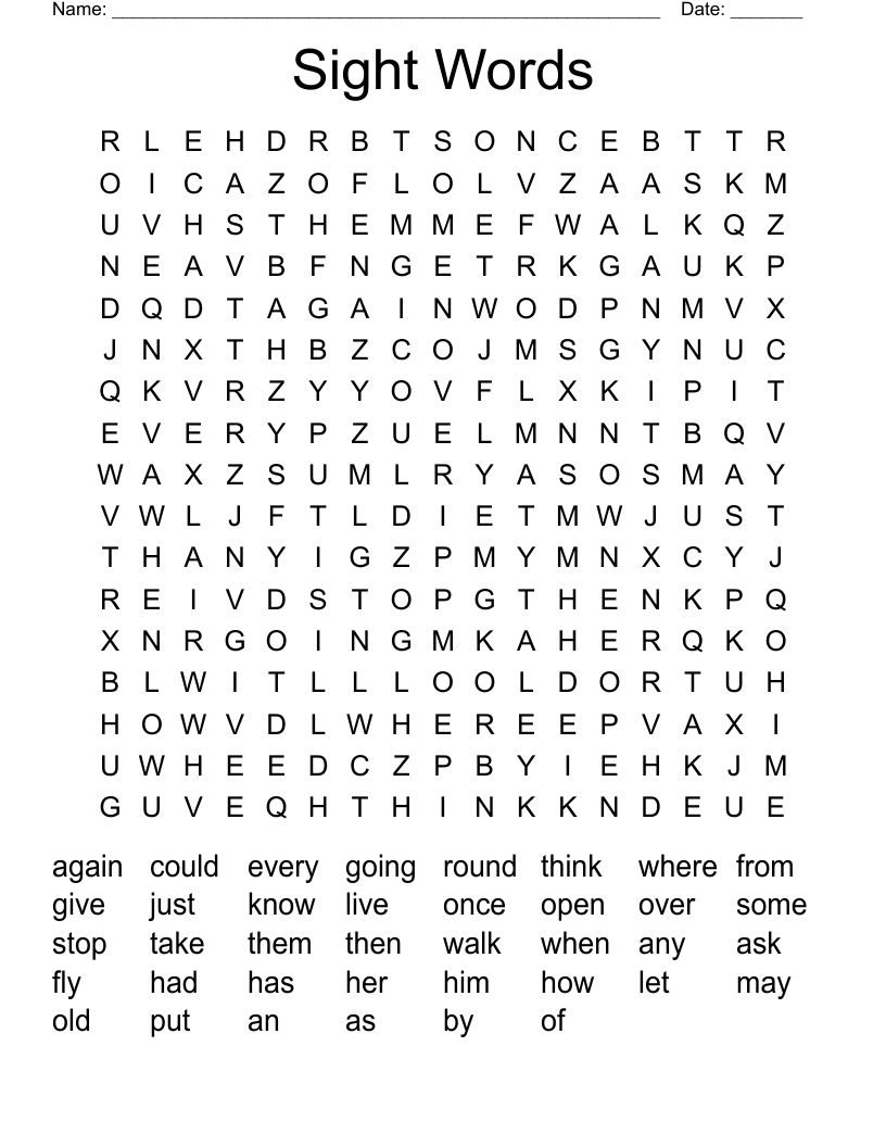 Sight Words Word Search WordMint