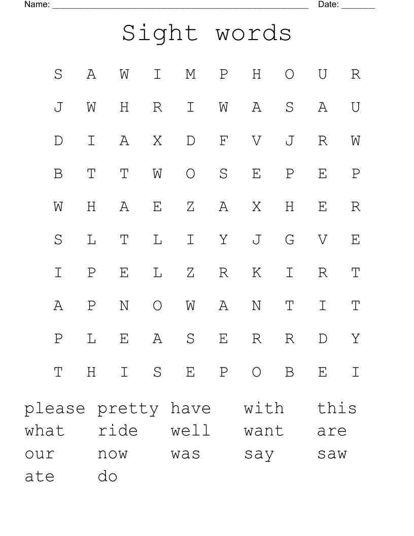 Sight Words Word Search WordMint