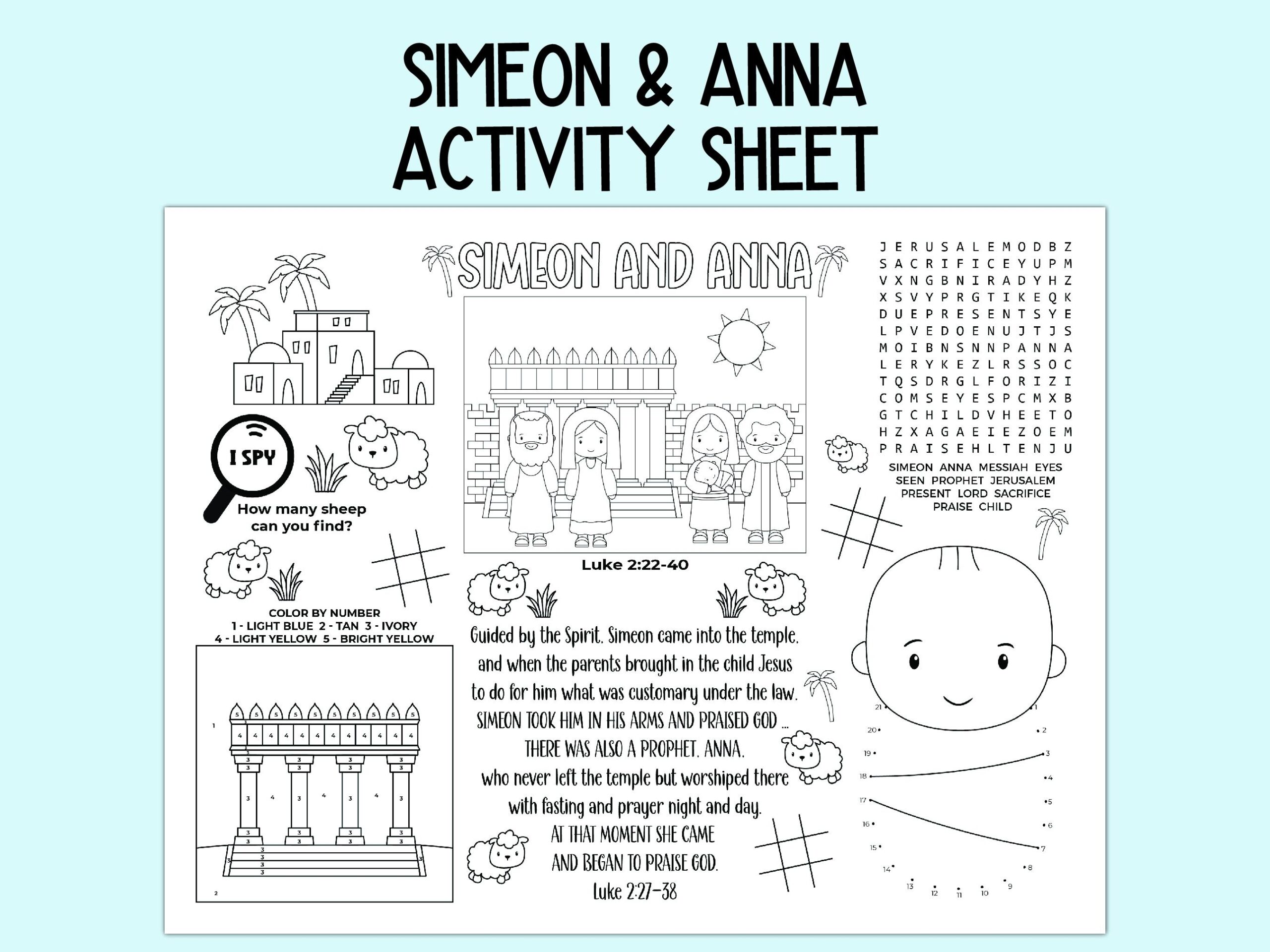 Simeon And Anna Activity Sheet Children s Church Activity Bible Activity Placemat For Sunday School Bible Class And Homeschool Etsy