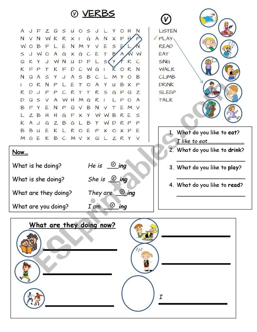 Simple Verbs Present Continuous Worksheet Wordsearch ESL Worksheet By Joerothuk