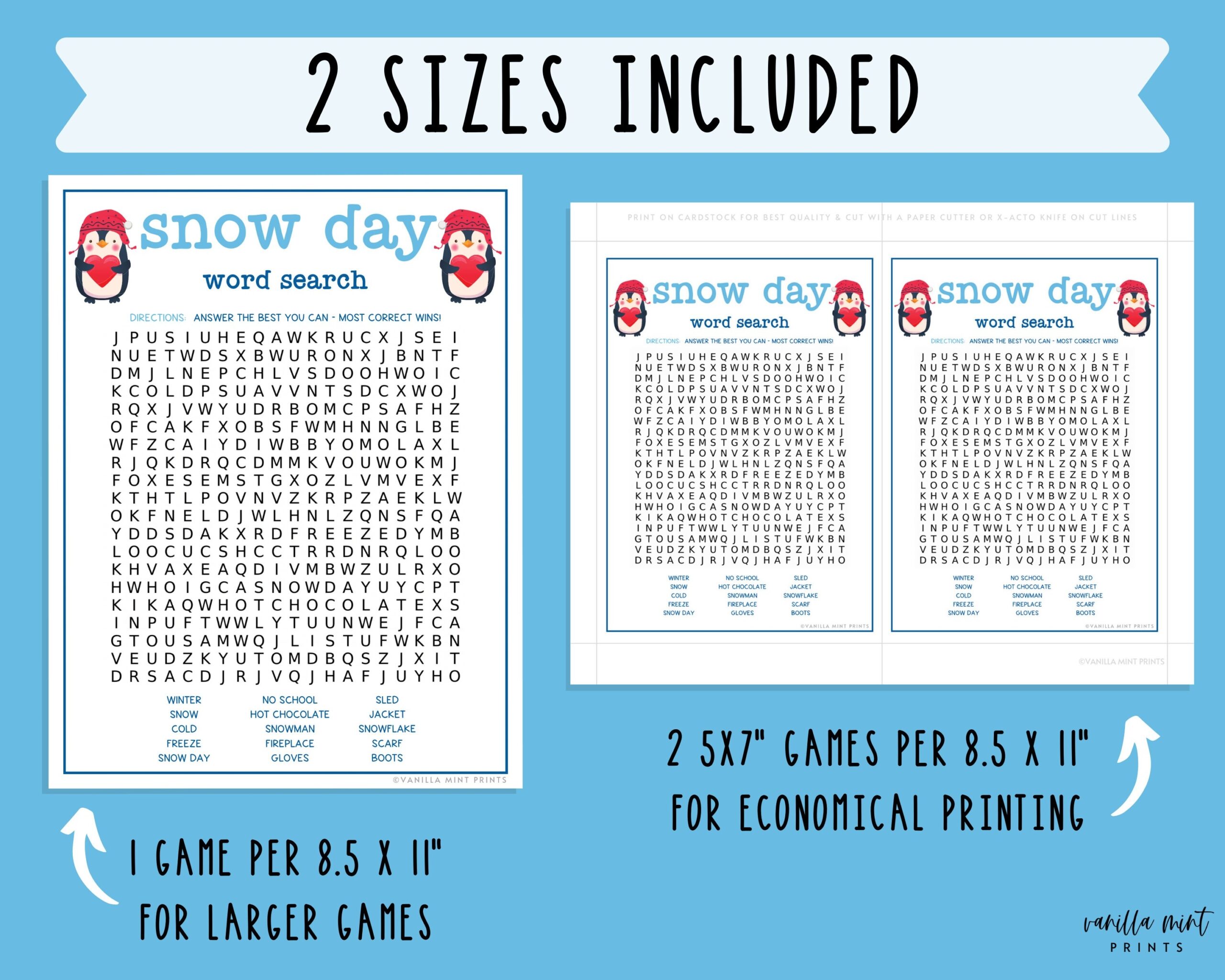 Snow Day Word Search Game Fun Printable Winter Games Wintertime Activities For Kids Christmas Cold Weather Activity No School Etsy