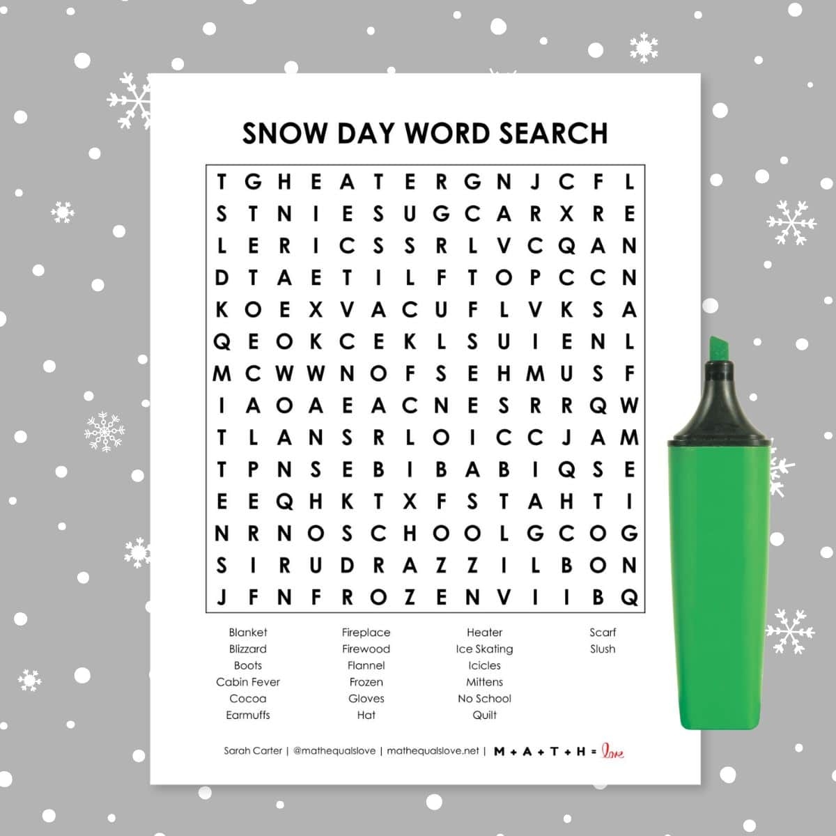 Snow Day Word Search Math U003d Love