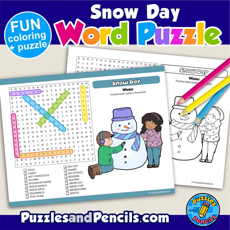 Snow Day Word Search Puzzle Activity Page With Coloring Winter Wordsearch Made By Teachers