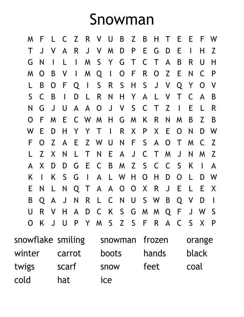 Snowman Word Search WordMint