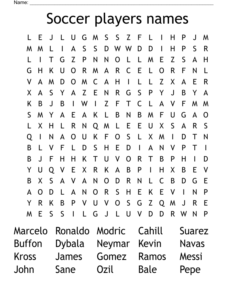 Names Word Search Printable