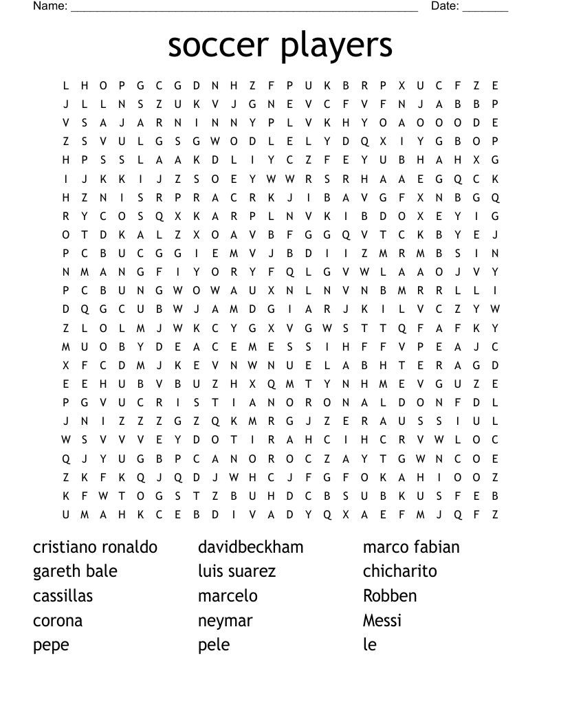 Soccer Players Word Search WordMint