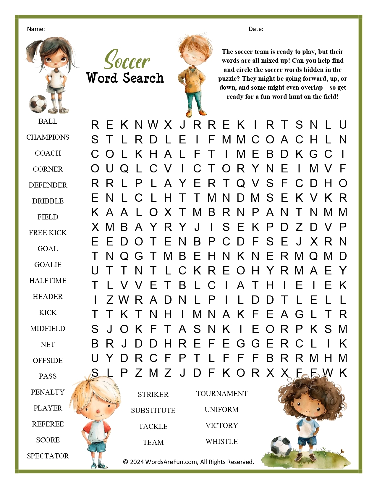 Soccer Word Search For Kids