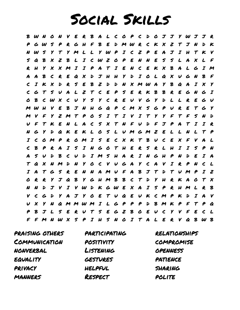 Social Skills Word Search WordMint