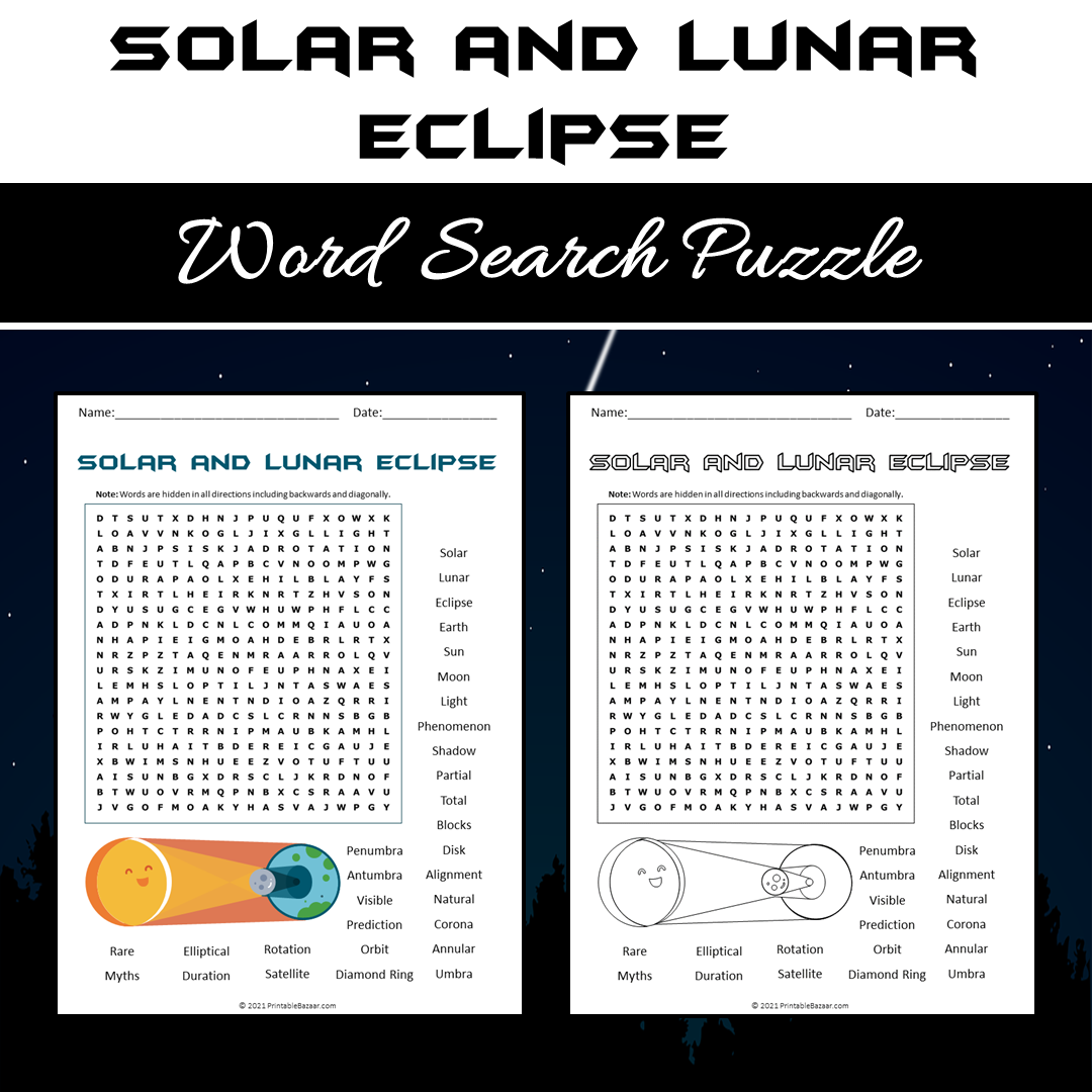 Solar Eclipse Word Search Printable