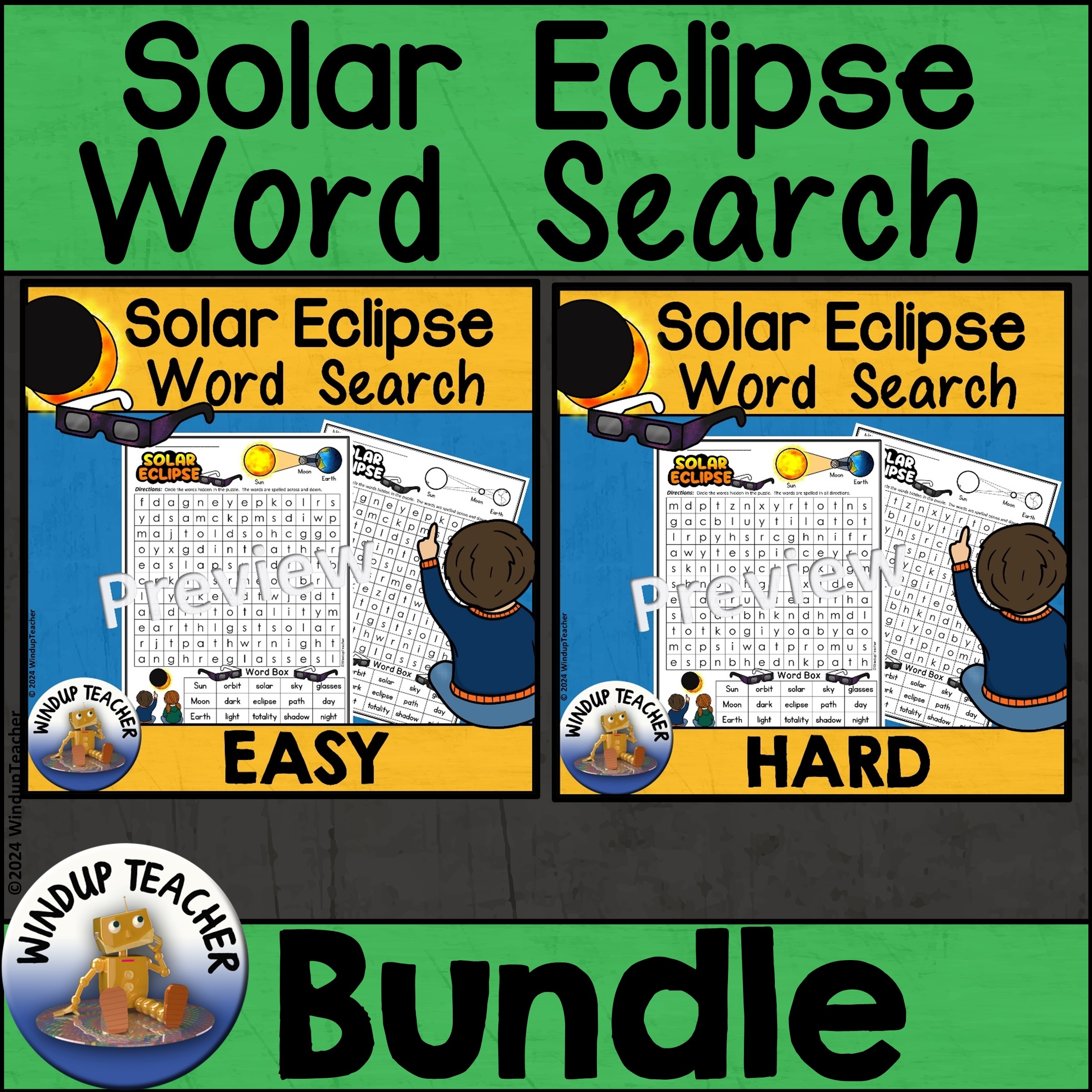 Solar Eclipse Word Search EASY And HARD Puzzle Bundle Classful