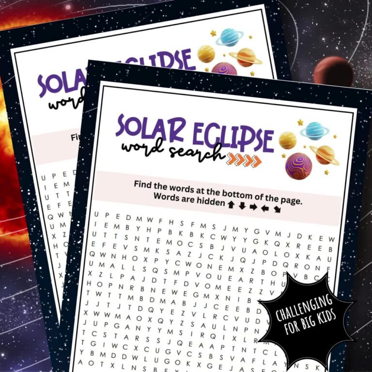 Solar Eclipse Word Search HARD Printable PDF Game Activity For Older Kids Teens And Adults To Celebrate Astronomy Science Meteorology