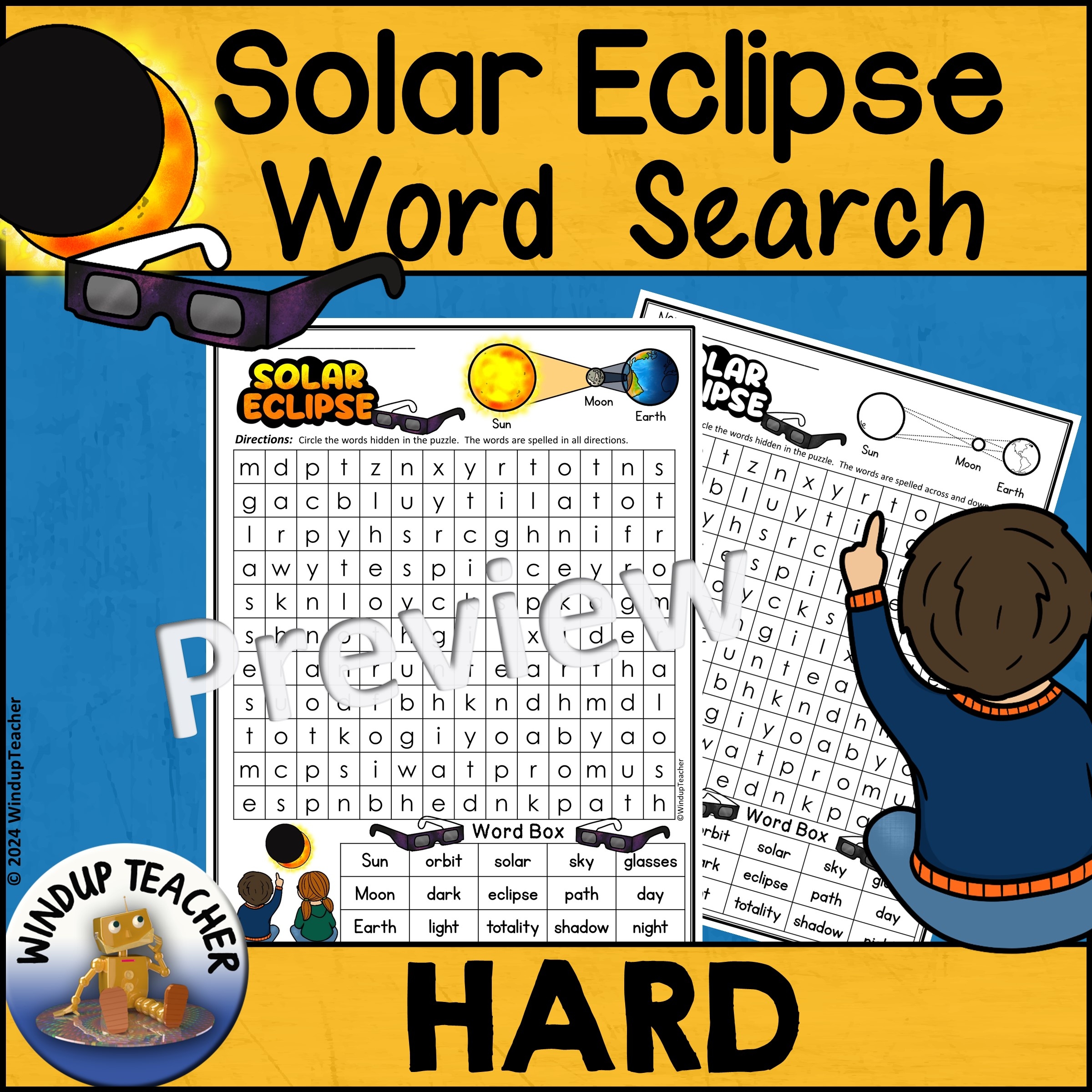 Solar Eclipse Word Search HARD Printable Puzzle Made By Teachers