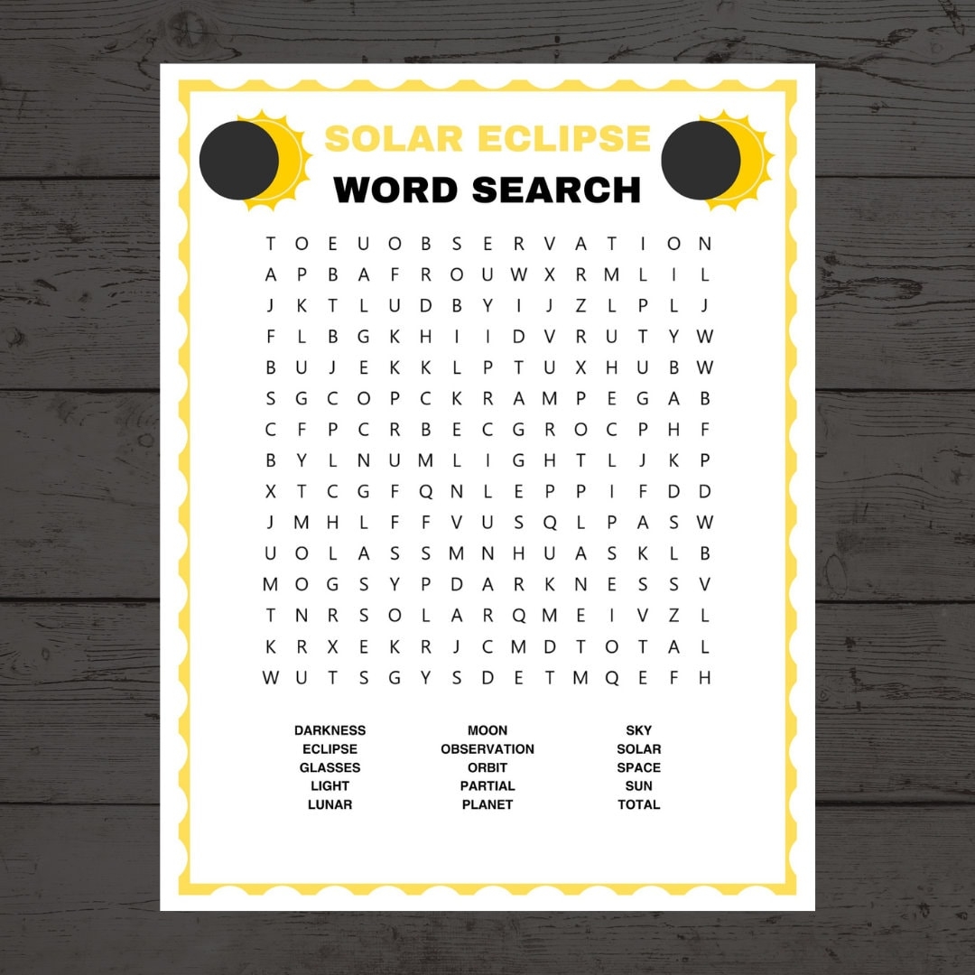 Solar Eclipse Word Search Solar Eclipse Worksheet Solar Eclipse Word Searches For Kids And Adults