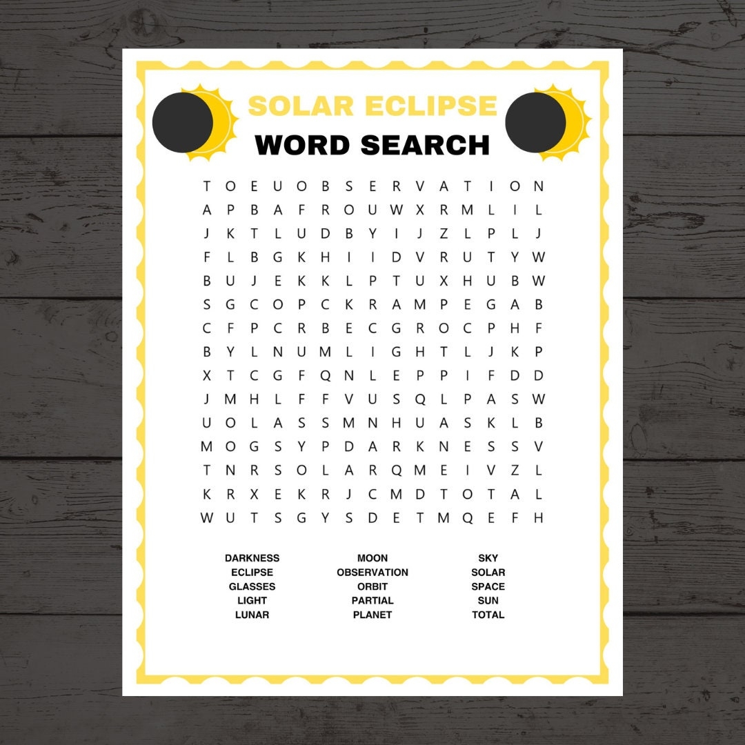 Solar Eclipse Word Search Solar Eclipse Worksheet Solar Eclipse Word Searches For Kids And Adults