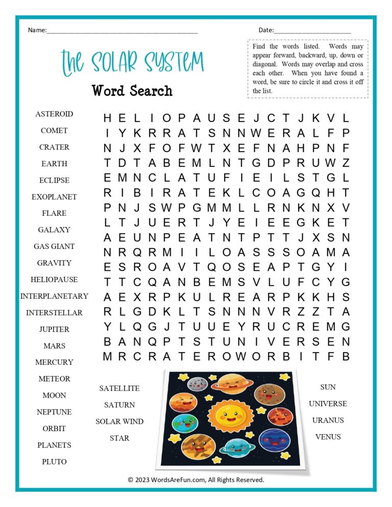 Solar System Word Search Printable