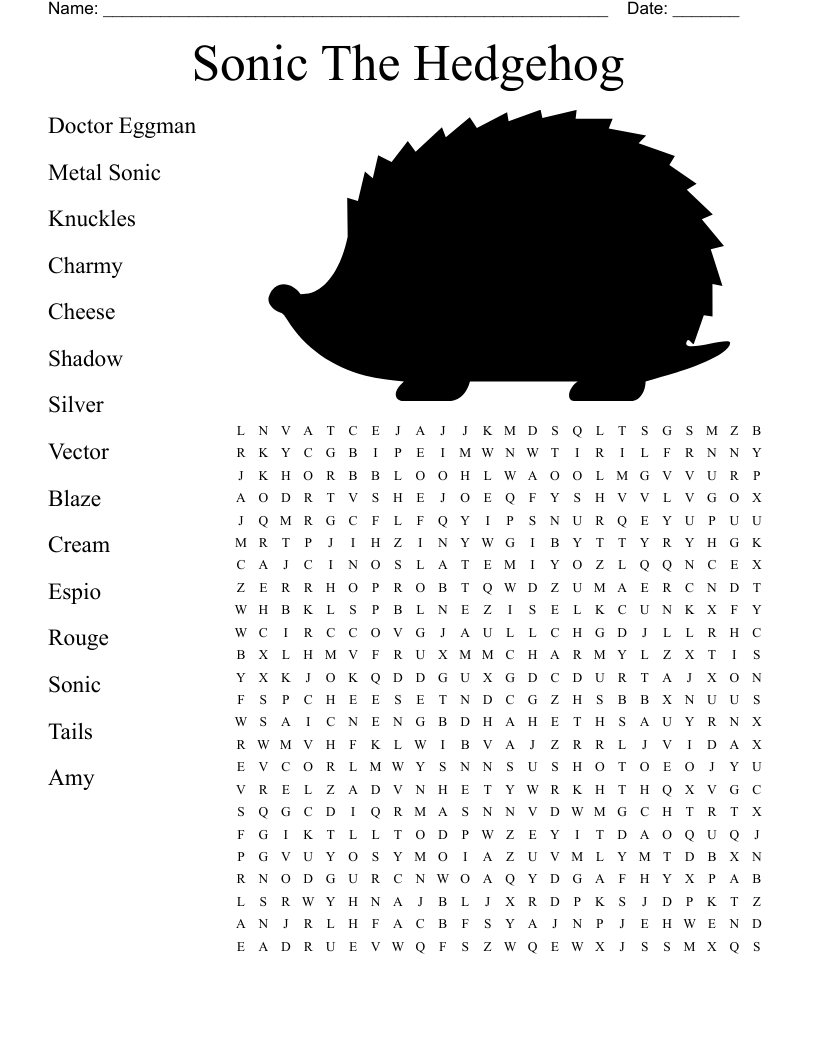 Sonic The Hedgehog Word Search WordMint