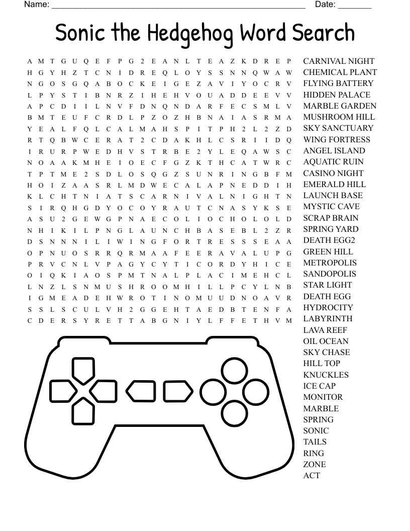 Sonic The Hedgehog Word Search WordMint