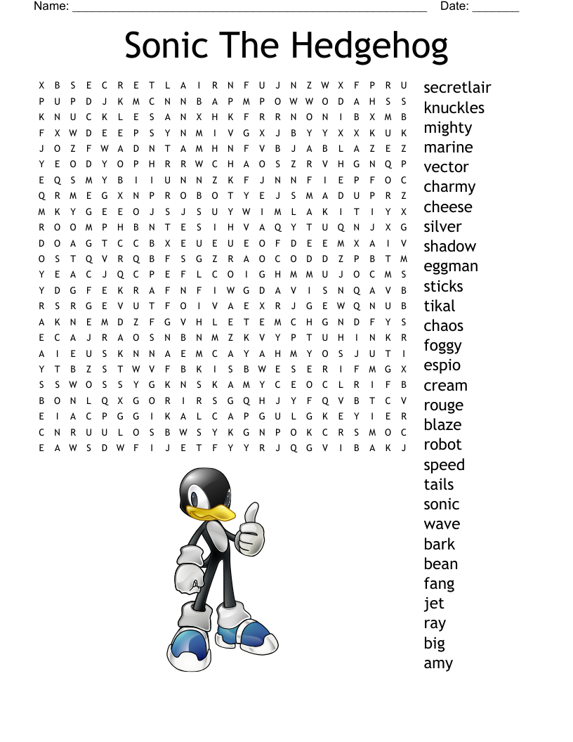 Sonic The Hedgehog Word Search WordMint