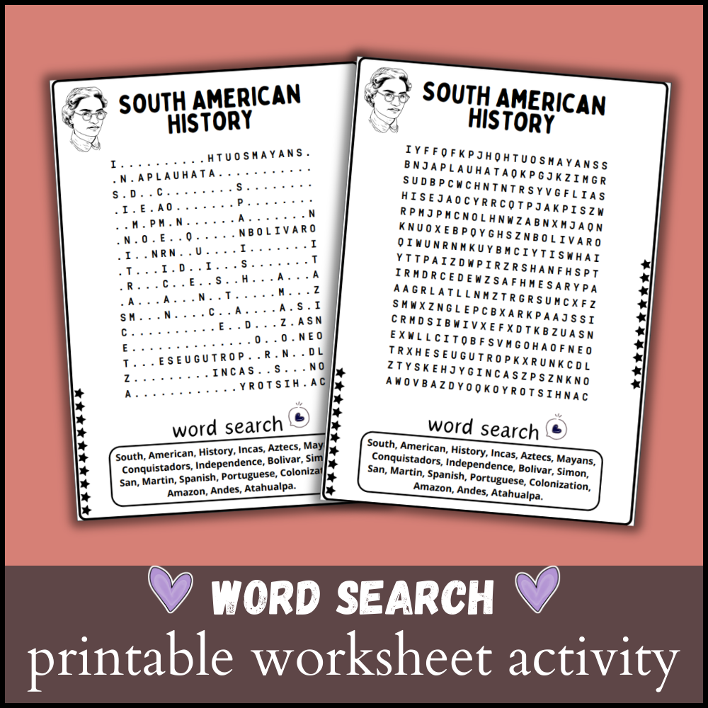 South American History Word Search Puzzle Worksheet Activity Us History