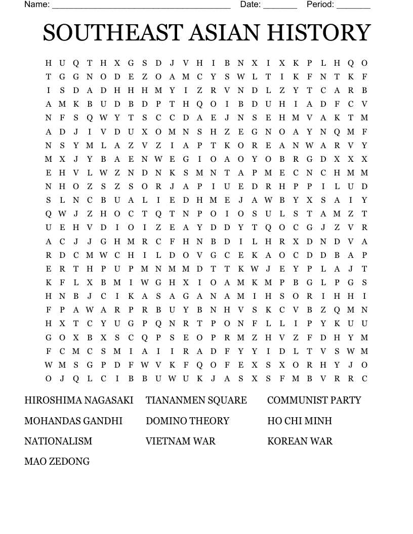 SOUTHEAST ASIAN HISTORY Word Search WordMint