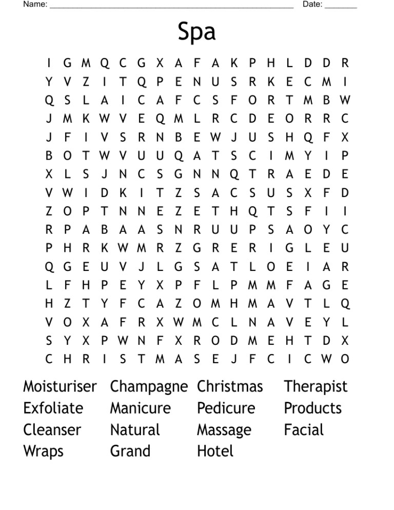 Spa Word Search WordMint