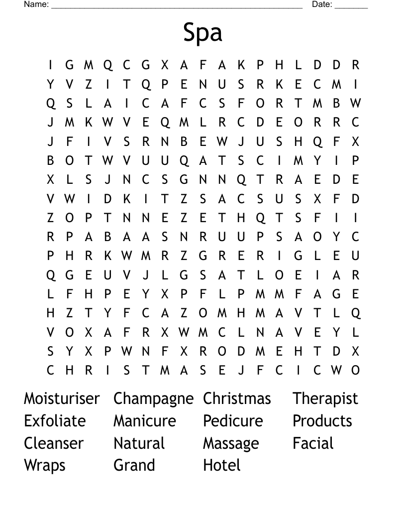 Spa Word Search WordMint