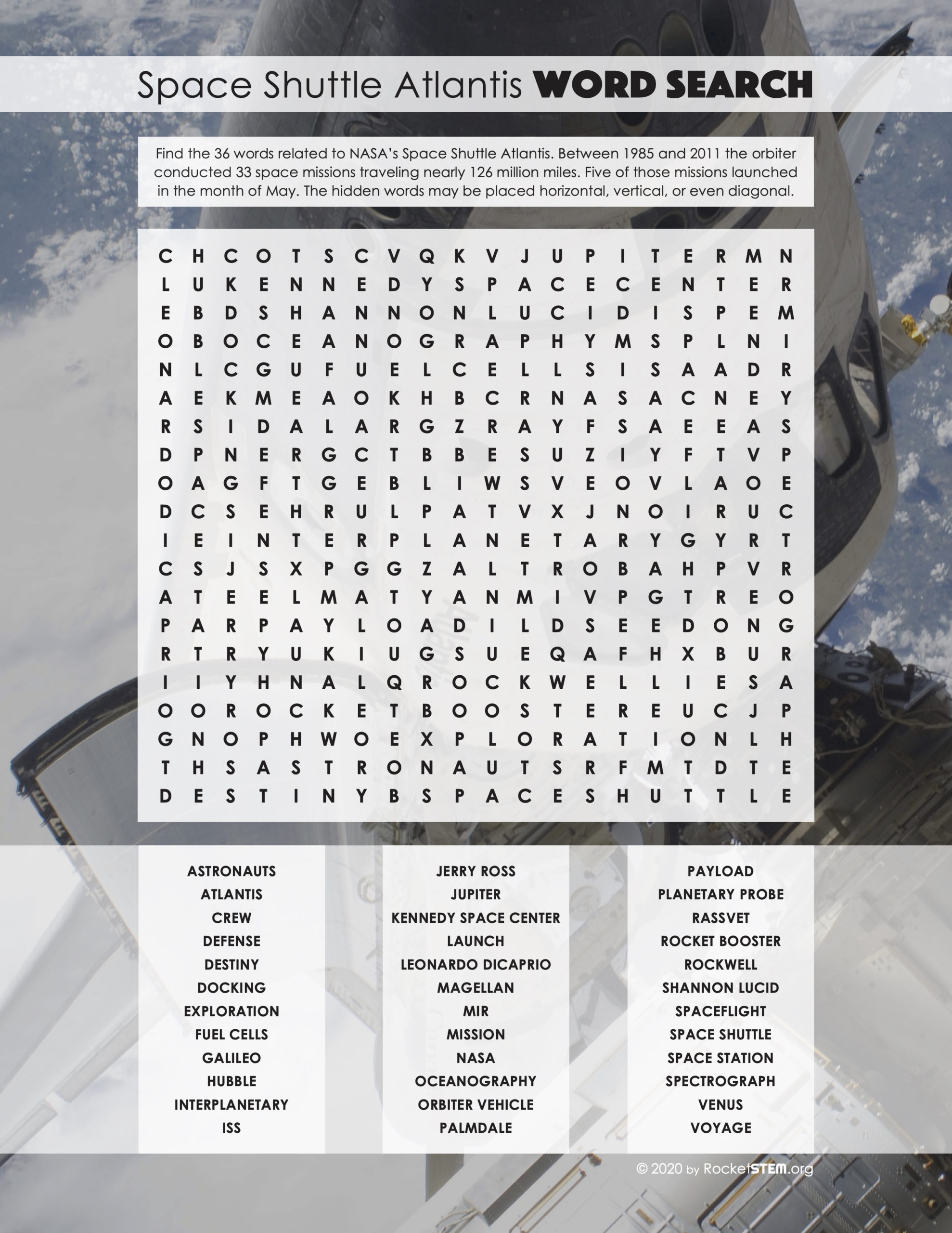 Space Shuttle Atlantis Word Search RocketSTEM