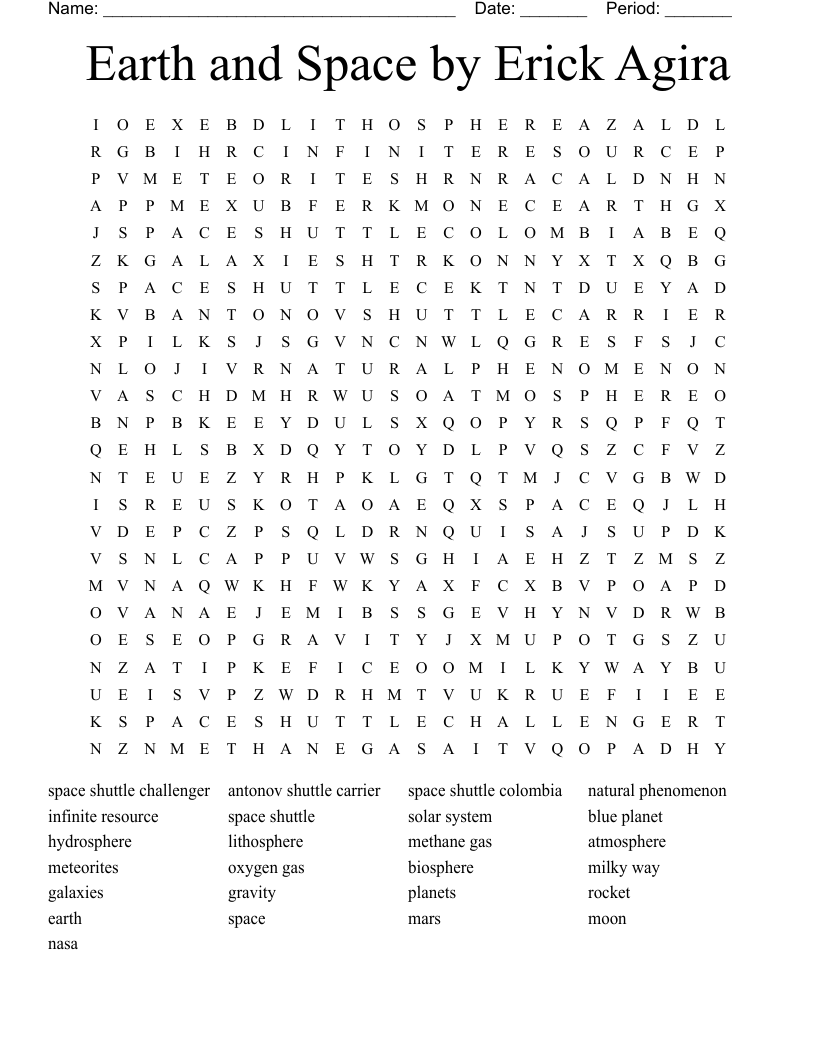 Space Shuttle Word Search WordMint