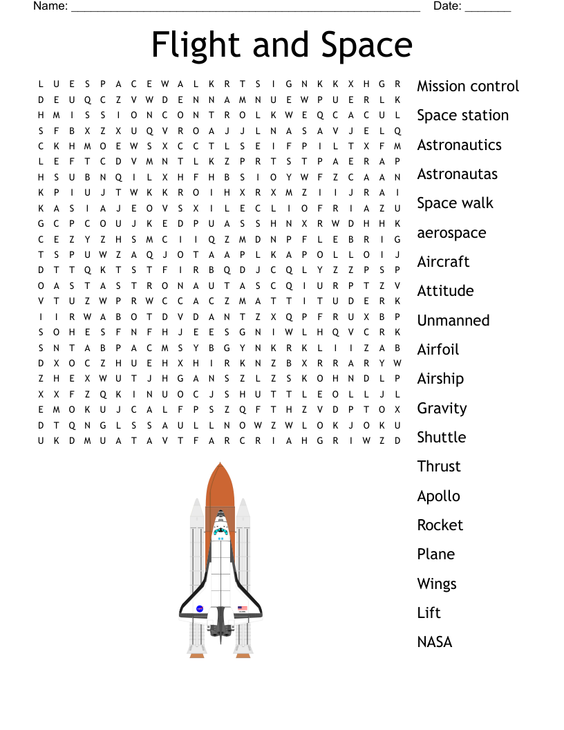 Space Shuttle Word Search WordMint