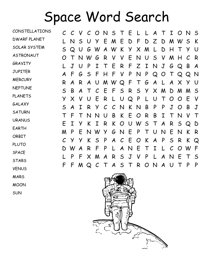 Solar System Word Search Printable