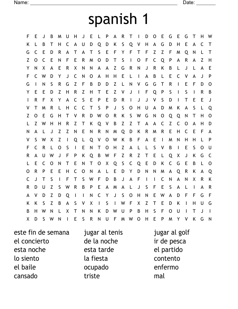 Spanish 1 Word Search WordMint