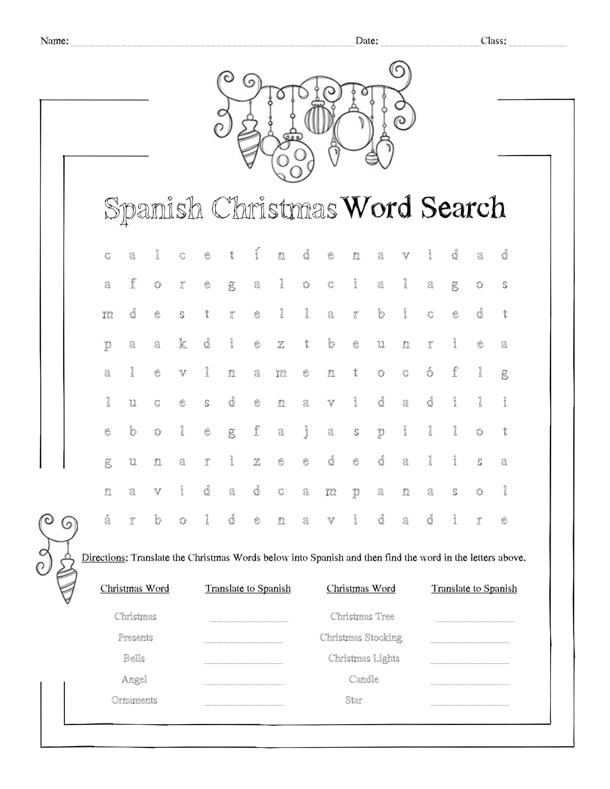 Spanish Christmas Word Search Worksheet Spanish Christmas Word Search Worksheet