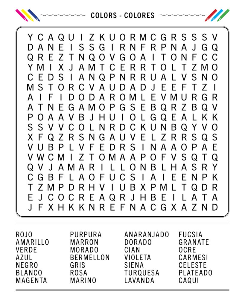 Spanish Colors Word Search Free Printable To Learn The Colors Spanish Colors Word Search Free Printable To Learn The Colors