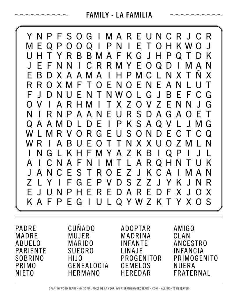 Spanish Family Word Search Game In Spanish About Family Members