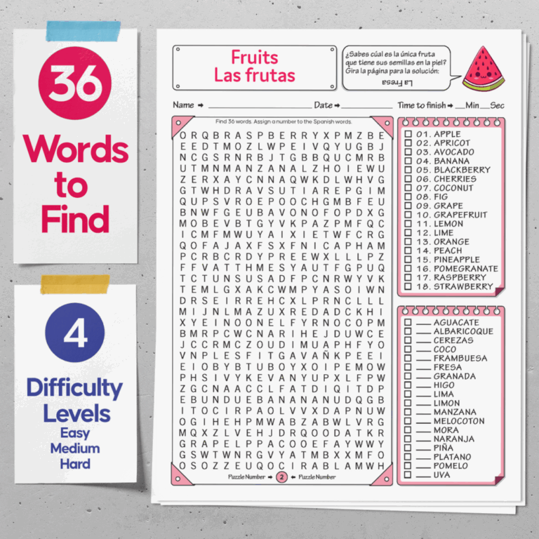  Spanish Food Word Search A Free Printable To Learn Food Vocabulary