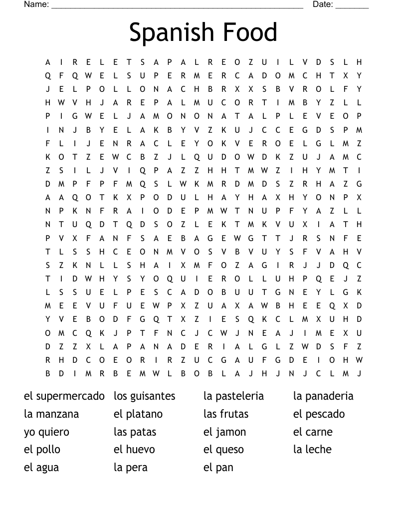 Spanish Food Word Search WordMint Spanish Food Word Search WordMint