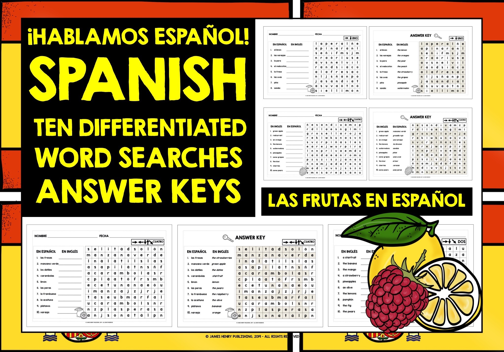 SPANISH FRUITS WORD SEARCHES 1 Teaching Resources