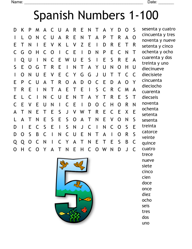 Spanish Numbers 1 100 Word Search WordMint