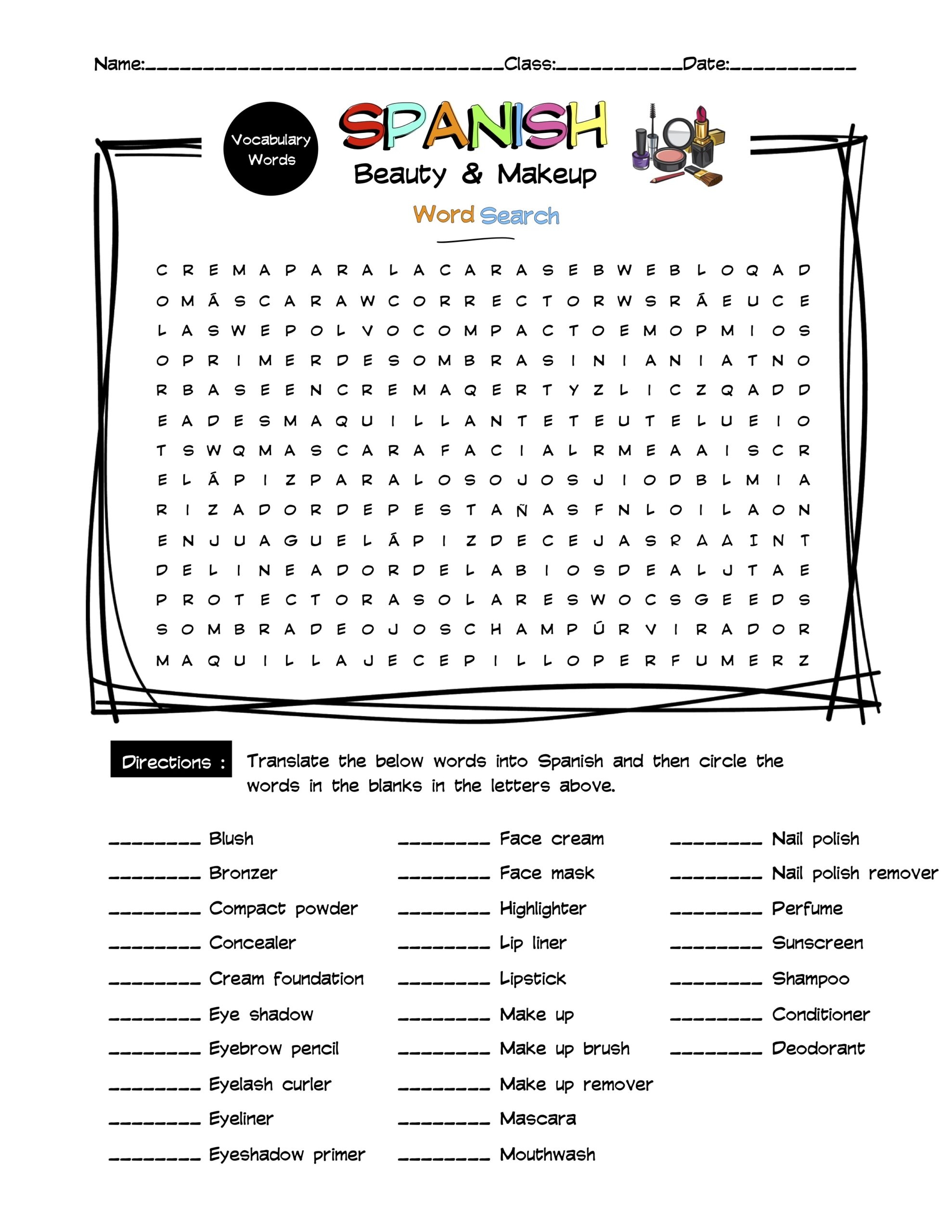 Spanish Numbers Vocabulary Word Search U0026 Answer Key Made By Teachers