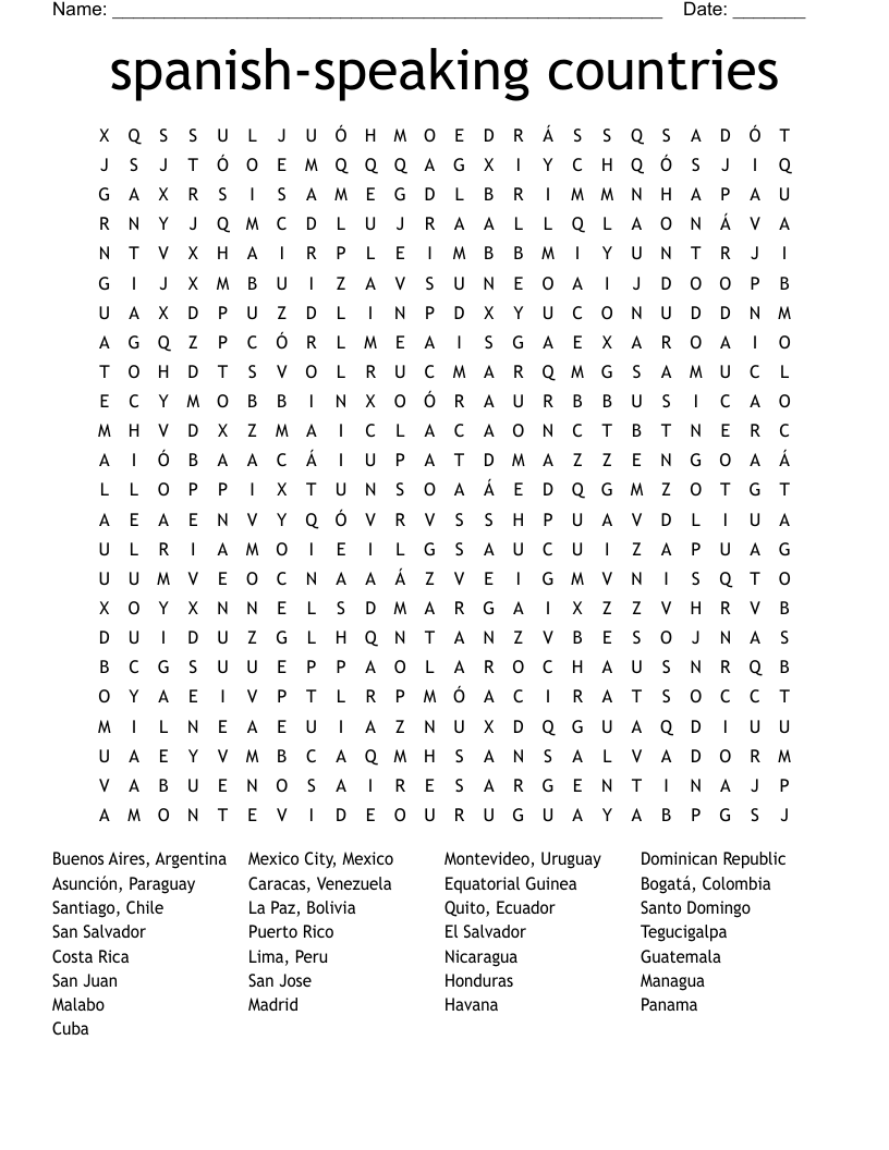 Spanish speaking Countries Word Search WordMint
