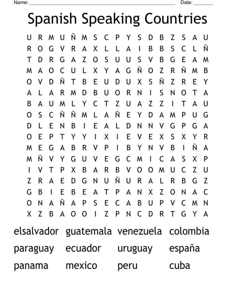 Spanish Speaking Countries Word Search WordMint